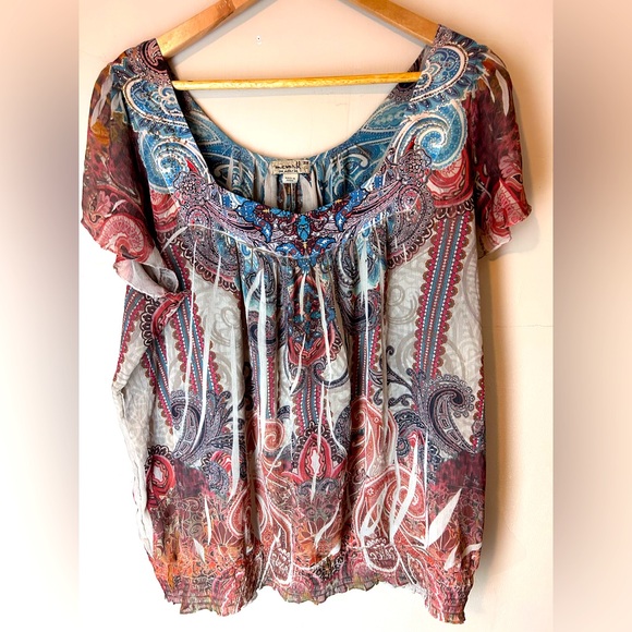 One World Y2K Live and Let Live Flowy Abstract Blouse Size 3X - Picture 1 of 6